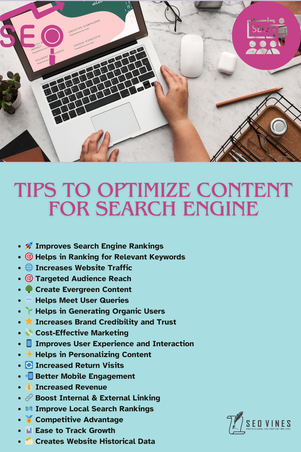 The following are the benefits of SEO content writing. 